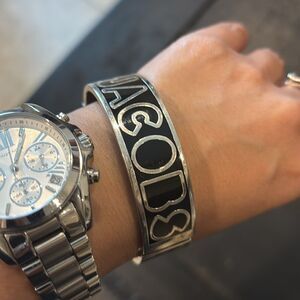 Marc by Marc Jacobs Silver Black Enamel Hinged Bangle Bracelet
